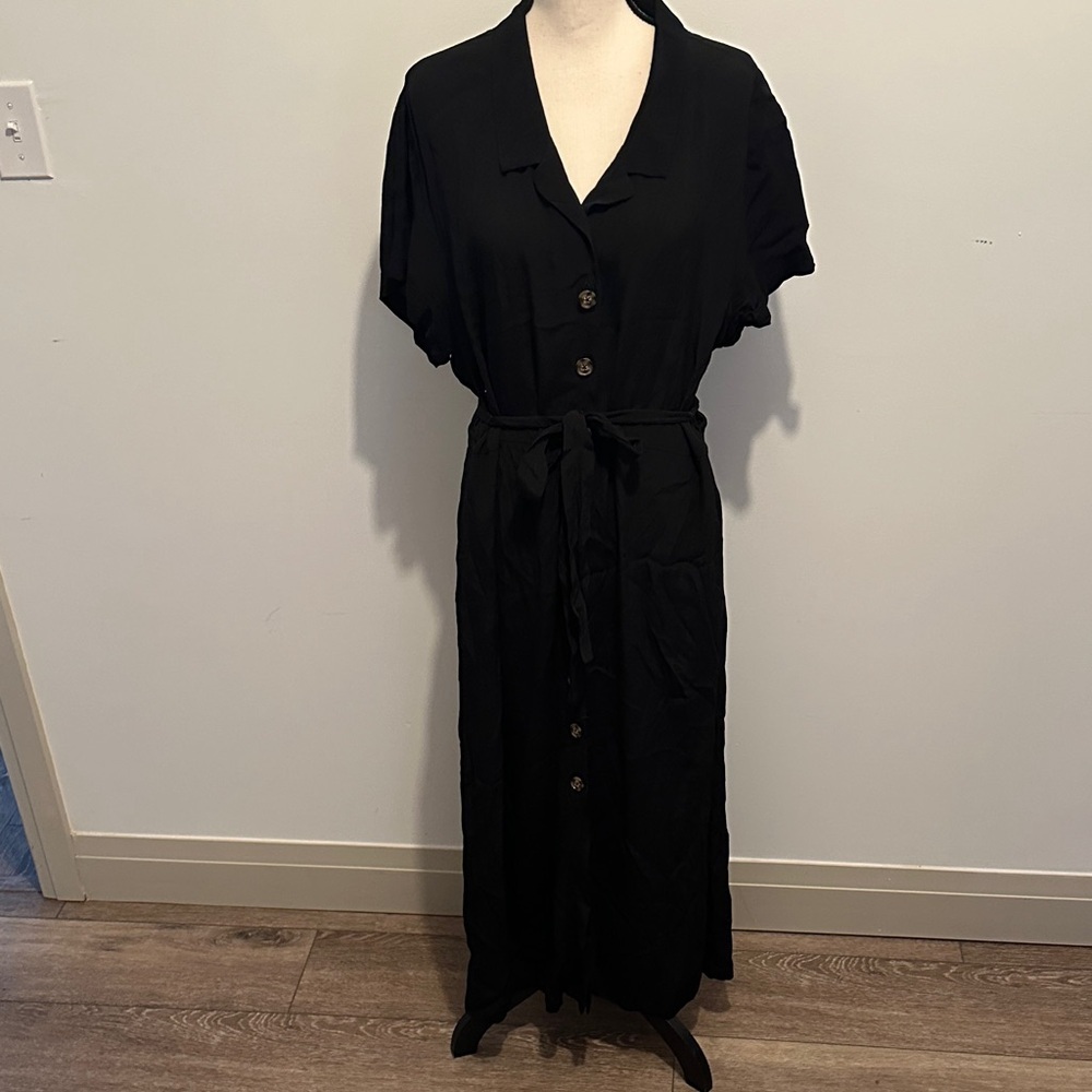 Ricki's Black Women's Maxi Button Front Dress Collar Belted 14 - Picture 1 of 6